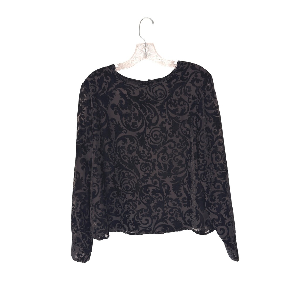 Talbots Petites Blouse Crushed Velvet Black Button Back Vamp Whimsigoth Size 12
